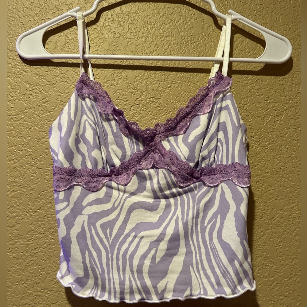 Purple lace cropped tank top